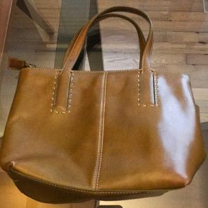 Fossil chartreuse green leather tote